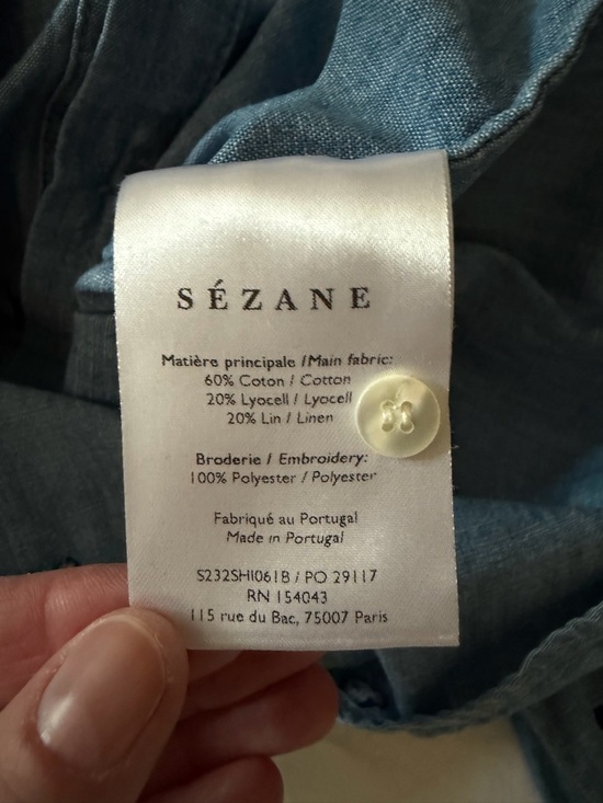 Sézane Chambray with Embrodiered Navy Heart Tomboy Shirt - Picture 6 of 6